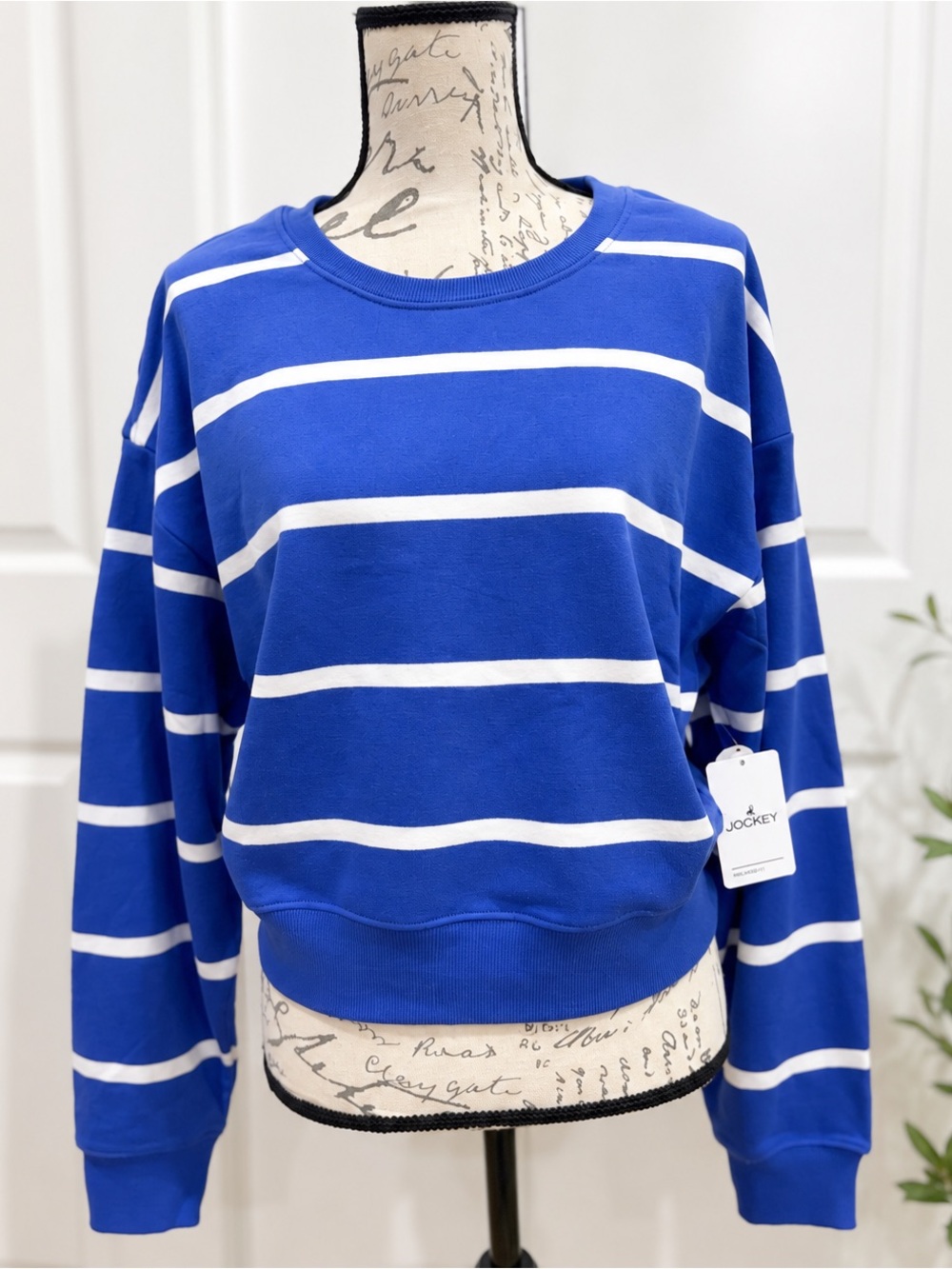 Jockey Royal Blue and White Striped French Terry Crewneck Sweatshirt Women’s Med